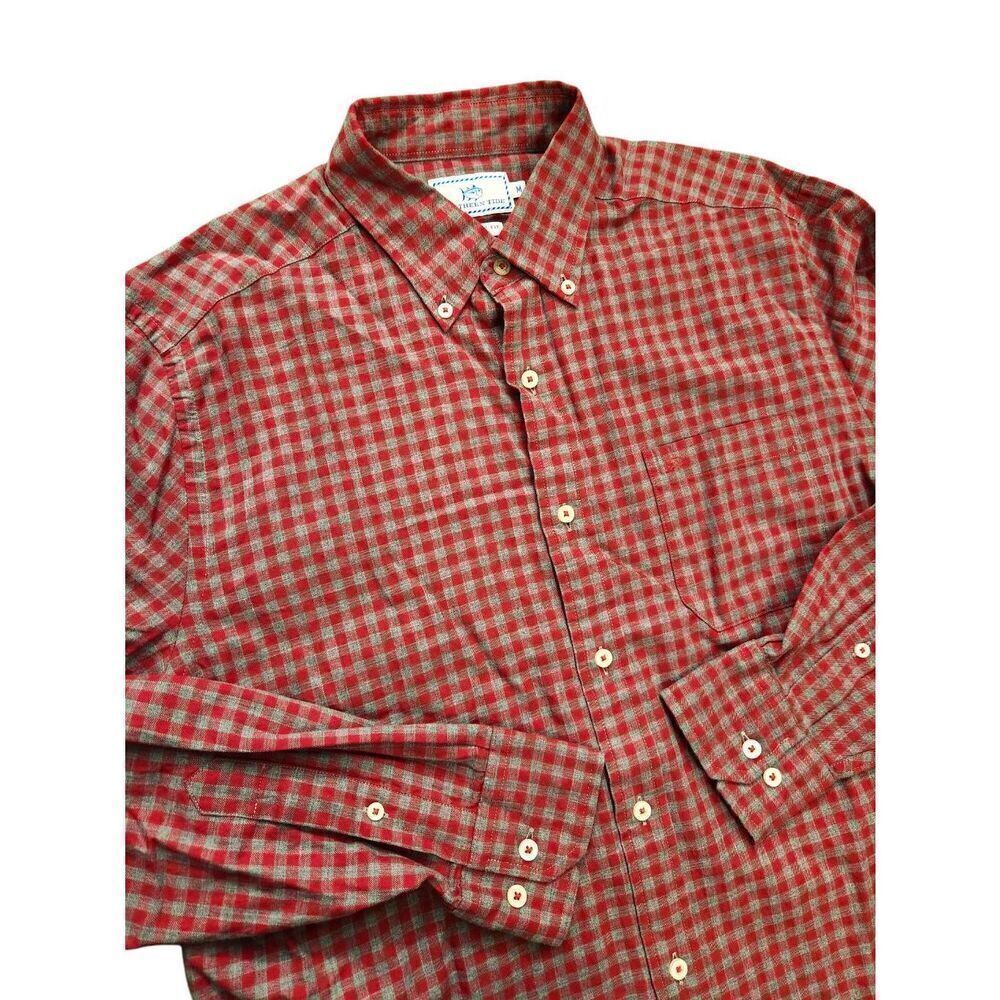 Southern Tide check chest pocket button up mens Med shirt Skipjack Logo cotton